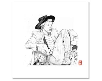 David Bowie / Black and White / Fine Art Print / Giclee / Japanese Ink  / Yokai Illustration / Artist Portrait Series