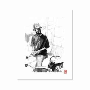 J DILLA / Black and White / Fine Art Print / Giclee / Japanese Ink  / Yokai Illustration / Artist Portrait Series