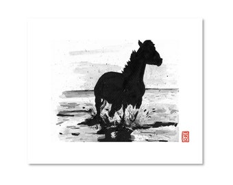 馬5 / 白黒 / ファインアートプリント / ジクレー / 墨 / 妖怪イラスト / 馬の版画