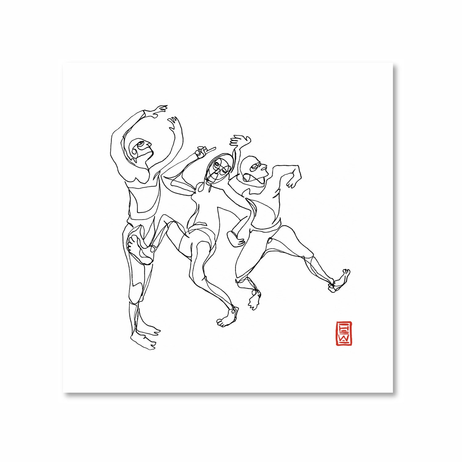Three Figures / Black and White / Oneliner / Fine Art Print / Giclee / Japanese Ink Pen / Yokai Illustration