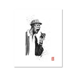 Nat King Cole / noir et blanc / Fine Art Print / jet d’encre / encre japonais / Yokai Illustration / série de Portrait de l’artiste
