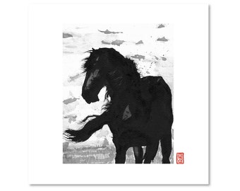 馬 6 / 白黒 / ファインアートプリント / ジクレー / 墨 / 妖怪イラスト / 馬の版画
