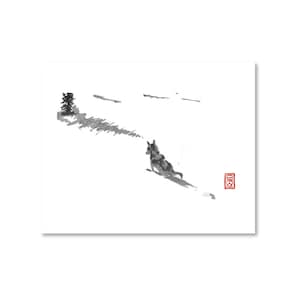 Wolf 2 / Black and White / Fine Art Print / Giclee / Japanese Ink  / Yokai Illustration / Animal Art / Snow