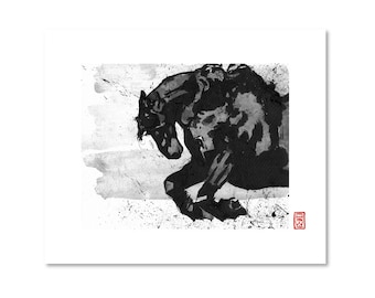 馬 3 / 白黒 / ファインアートプリント / ジクレー / 墨 / 妖怪イラスト / 馬の版画