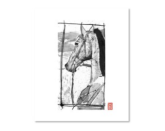 馬 2 / 白黒 / ファインアートプリント / ジクレー / 墨 / 妖怪イラスト / 馬の版画