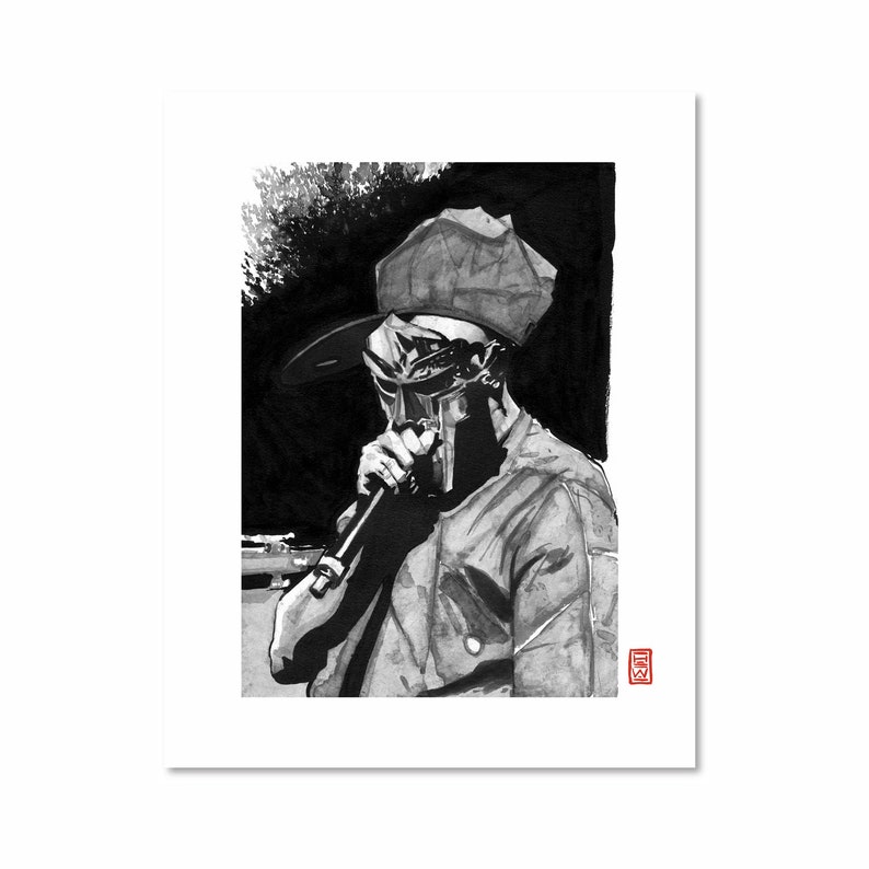 MF Doom / Black and White / Fine Art Print / Giclee / Japanese Etsy