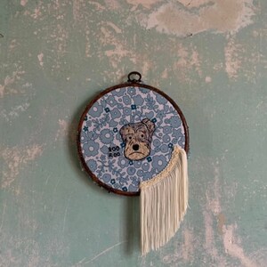 Custom dog embroidered hoop wall hanging