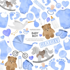 Baby Shower Watercolor Cliparts, Baby Boy Clip Art, Baby Clip Art, Newborn Clip Art, Child Clip Art, Infant Clip Art, Nursery Clipart