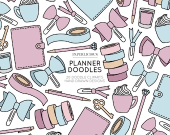Planner Doodle Cliparts, Planner Accessories, Planner Illustration, Hand Drawn Doodles, Doodle Drawing, Planner Cliparts, Planner Art
