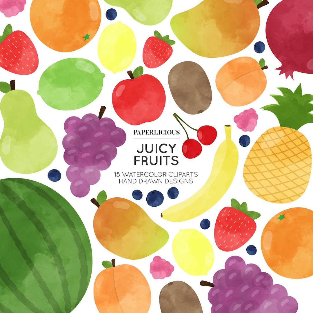 Fruits Watercolor Clipart, Healthy Food, Food Clipart, Tropical Clipart ...