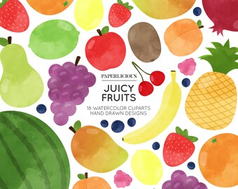 Fruits Watercolor Clipart, Healthy Food, Food Clipart, Tropical Clipart, Hand Drawn Clip Art, Watercolor Fruit, Fitness Clipart