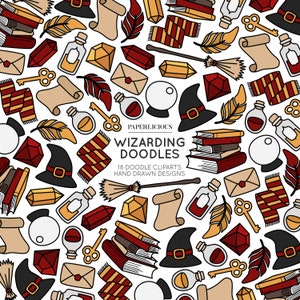 Wizarding Doodle Cliparts, Magic Clipart, Magic School, Wizard Clipart, Witch Clipart, Magic Doodles, Magic Drawing, Wizard Illustration