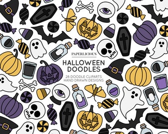 Clipart de Doodle de Halloween, Desenho de Halloween, Clipart de Halloween, Clipart desenhado à mão, Desenho de Doodle, Ilustração de Doodle