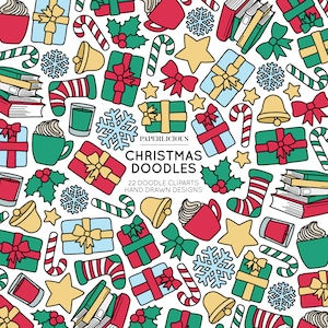 Navidad Doodle Cliparts, Imágenes prediseñadas de invierno, Doodles de invierno, Navidad Clip Art, Doodle Artwork, Ilustración de Invierno, Doodles dibujados a mano