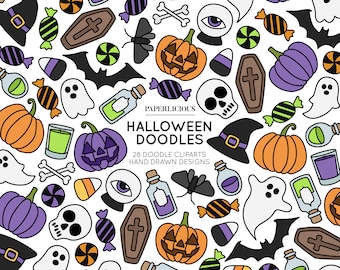Clipart de Doodle de Halloween, Desenho de Halloween, Clipart de Halloween, Clipart desenhado à mão, Desenho de Doodle, Ilustração de Doodle