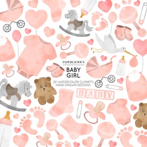 Baby Shower Watercolor Cliparts, Baby Girl Clip Art, Baby Clip Art, Newborn Clip Art, Child Clip Art, Infant Clip Art, Nursery Clipart