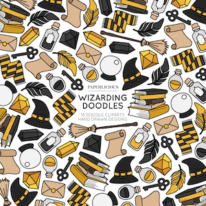 Wizarding Doodle Cliparts, Magic Clipart, Magic School, Wizard Clipart, Witch Clipart, Magic Doodles, Magic Drawing, Wizard Illustration