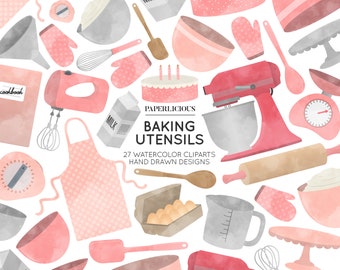 Baking Watercolor Cliparts, Baking Illustration, Cooking Clipart, Kitchen Clipart, Hand Drawn Clip Art, Kitchen Illustration