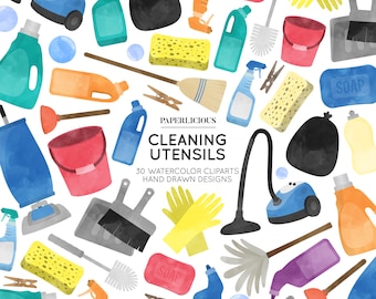 Cleaning Watercolor Clipart, Cleaning Clip Art, Cleaning Illustration, Vacuum Clipart, Chores Clipart, Laundry Clipart, Detergent Clipart
