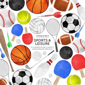 Deportes acuarela Clipart, Ocio Clip Art, Ilustración Deportiva, Marcolora Deportiva, Fútbol Clipart, Soccer Clipart, Tennis Clipart