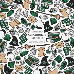 Wizarding Doodle Cliparts, Magic Clipart, Magic School, Wizard Clipart, Witch Clipart, Magic Doodles, Magic Drawing, Wizard Illustration image 4