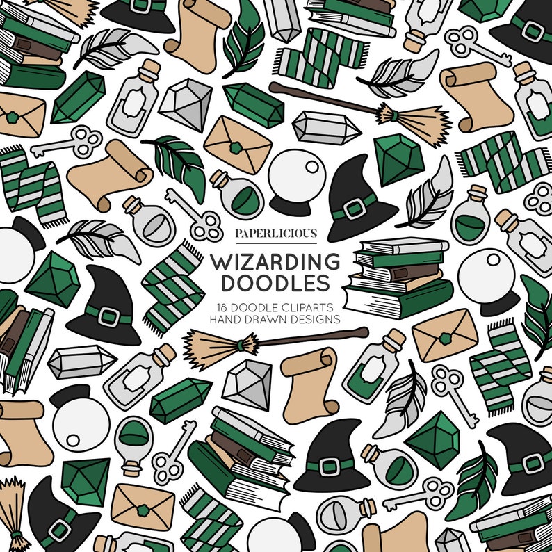 Wizarding Doodle Cliparts, Magic Clipart, Magic School, Wizard Clipart, Witch Clipart, Magic Doodles, Magic Drawing, Wizard Illustration image 4
