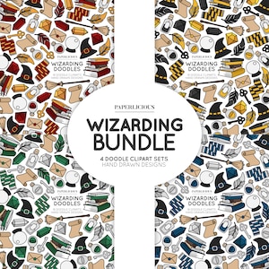 Wizarding Doodle Cliparts, Magic Clipart, Magic School, Wizard Clipart, Witch Clipart, Magic Doodles, Magic Drawing, Wizard Illustration