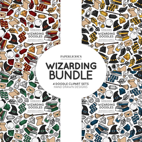 Wizarding Doodle Cliparts, Magic Clipart, Magic School, Wizard Clipart, Witch Clipart, Magic Doodles, Magic Drawing, Wizard Illustration