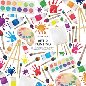 水彩画のクリップアート、ペイントステッカー、アーティストのクリップアート、アーティストプランナー、手描きのクリップアート、ペイントチューブ、水彩絵の具