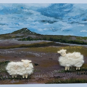 Pascolo del Pan di Zucchero, Lana infeltrita, Pecora di montagna gallese, Scena rurale, Regalo, Biglietto d'arte