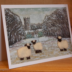Cirencester Park Flock, Felted Wool, Sheep, Lamb, Rural Scene, Gift, Art Card image 2