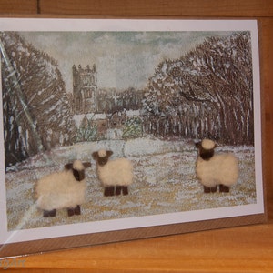 Cirencester Park Flock, Felted Wool, Sheep, Lamb, Rural Scene, Gift, Art Card image 4