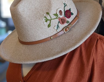 Hand-Embroidered Felt/Wool Brimmed Hat