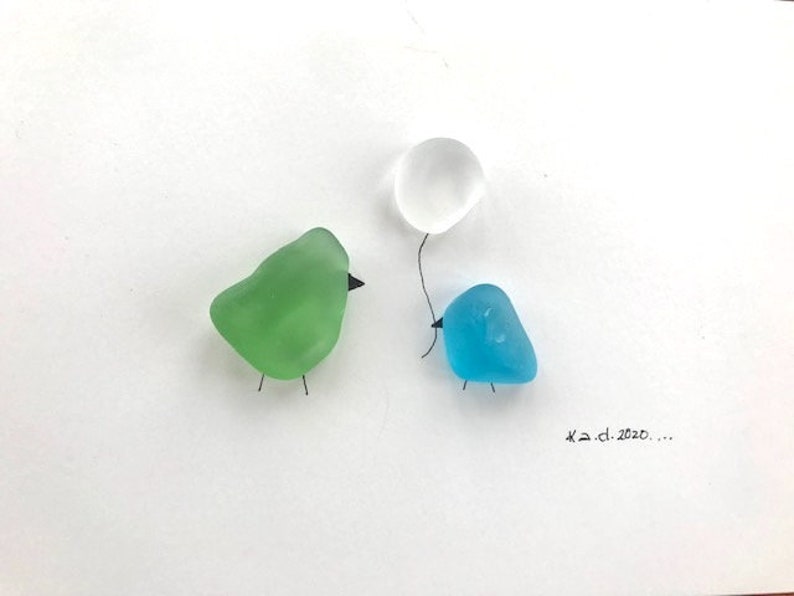 Two Birds and Balloon Glass Art
