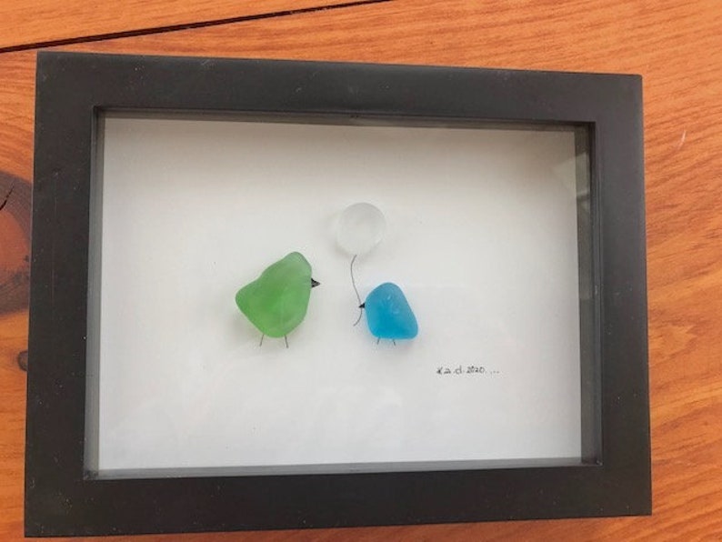 Two Birds and Balloon Glass Art