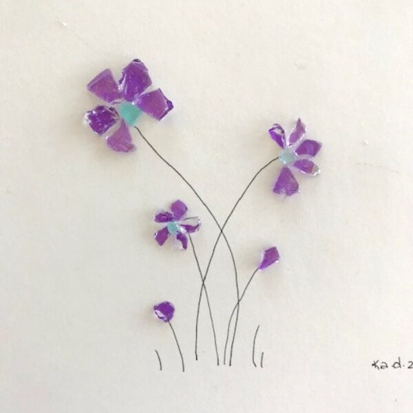 Glass Art- Purple Flowers