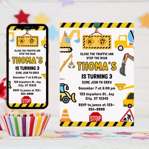 Editable Construction Birthday Invitation, Any Age Excavator Truck Party Invite, Boy Bday Party, Digger Truck 2nd Bday, kid party invitation