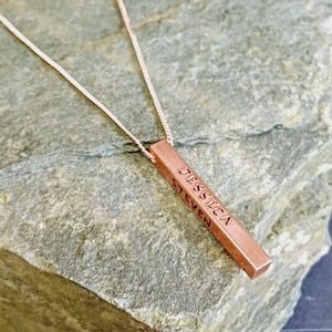 Rose Gold Personalised Bar Necklace | 7 Year Anniversary Necklace Gift | Custom Copper Necklace | Gifts For Her | Copper Anniversary Gift