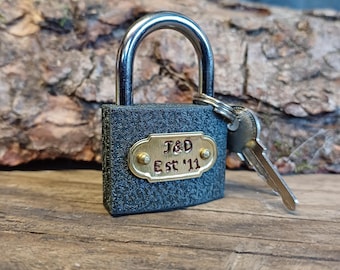Personalised Love Lock | Initials & Year, Cast Iron Padlock | 6th Anniversary Lovelock | Travel Holiday Custom
