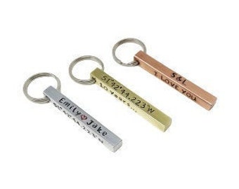 Personalised Coordinates Ingot Bar Anniversary Keyring | Custom Gift Idea | Gold | Silver | Copper | 4 sided bar | GPS Coordinates | Him Her