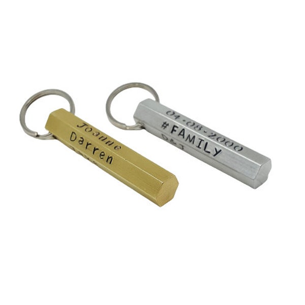 Personalised Hand Stamped 6 Sided Gold or Silver Ingot Bar Anniversary Key Ring Gift | Unique Gift | Fathers Day Gift
