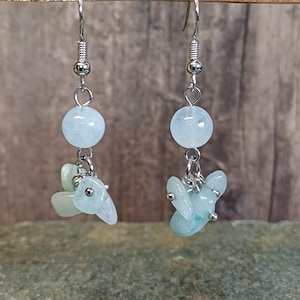 Aquamarine Ball & Raw Cluster Silver Dangle Earrings | Gemstone Earrings | Gifts For Her | Aquamarine Jewellery | Silver Jewelry | Gifts