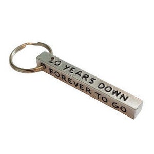 10 Years Down Forever To Go Personalised Initial & Date Keyring Anniversary Gift | Traditional Anniversary Gifts | 10 Years | Aluminium Tin