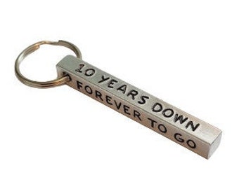 10 Years Down Forever To Go Personalised Initial & Date Keyring Anniversary Gift | Traditional Anniversary Gifts | 10 Years | Aluminium Tin