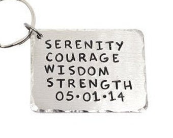 Sobriety Date Personalised Keyring Gift | Serenity | Courage | Wisdom | Strength | Recovery Reminder Gift | Sober Life | Addiction | eco