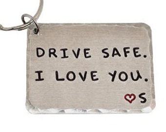 Drive Safe Personalised Initial Keyring | Drive Safe Custom Keyring | Drive Safe I LOVE YOU | New Driver | Metal Keyring Gift | with Initial