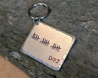 Tally Mark Keychain | Custom Anniversary Initials Keyring