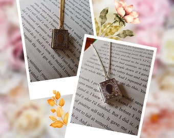 Antique Bronze or Silver Plated Book Locket Frame Pendant Necklace on Gold or Silver Plated Chain | Necklace Gift | Custom Gift For Her