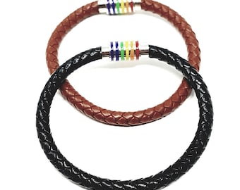 LGBTQ Braided Leather Bracelet | Birthday Gift | Gay | Lesbian | Pride | Anniversary Gift | Rainbow | LGBT | Custom Gay Pride Gift Ideas