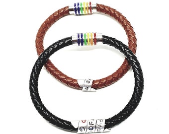 LGBTQ Personalised Hidden Message Scroll Braided Leather Bracelet Gift | Gay Pride | Unique Gift | Anniversary Pride Bracelet Gift